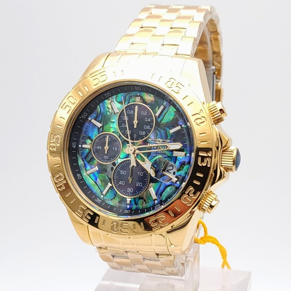 Invicta Aviator 33575 Men's 47mm Green Abalone Gold Chronograph Watch New